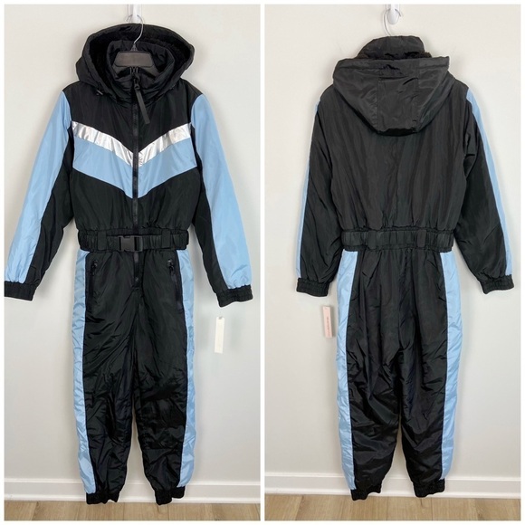 Aqua Colorblock Hooded Zip Ski Suit Blue Black Size S - Picture 3 of 10